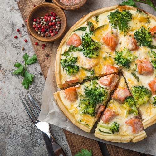 Quiche brocoli, saumon et comté fruité		