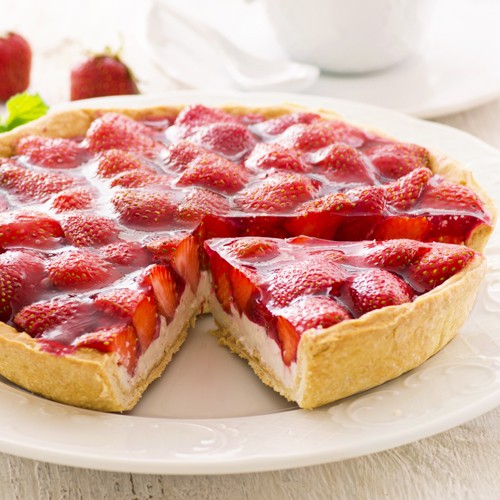 Tarte aux fraises, mascarpone et gelée de groseilles